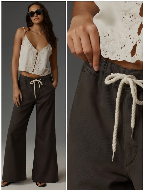 Anthro PILCRO Adi Mid Rise Pull On Dark Taupe Gray Wide Leg Pants, M - Picture 9 of 9